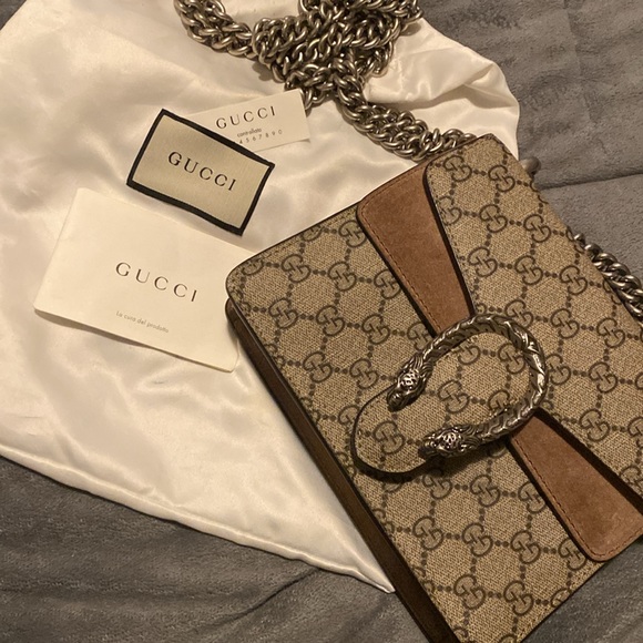Authentic GUCCI:Beige GG Supreme Canvas & Suede Mini Dionysus Shoulder - Picture 8 of 8